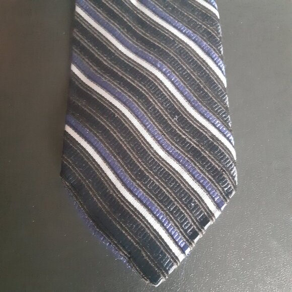 Dion Collection 100% Silk Repp Tie Blue/Black/White - Picture 6 of 13